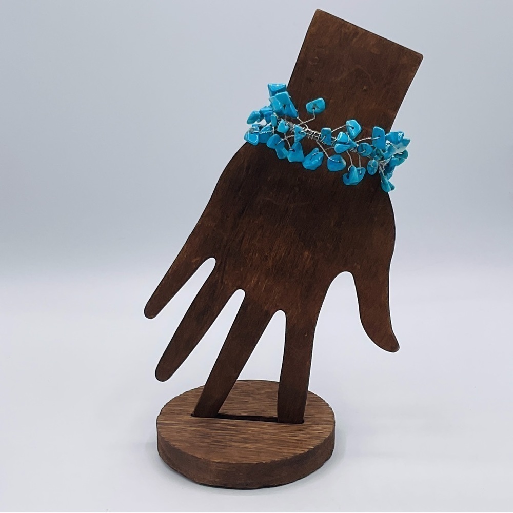 Bracelet Turquoise Chip Stone Southwestern Cuff Jewelry Blue Silver Tone Fall